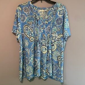 Women’s Croft & Barrow Blue Paisley Blouse 1X